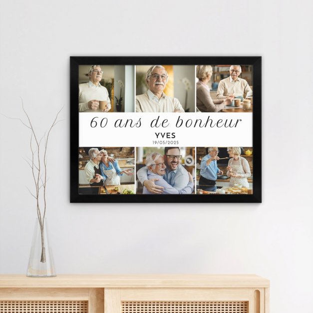 Poster encadré personnalisé avec votre photo pour 60e anniversaire d'un homme