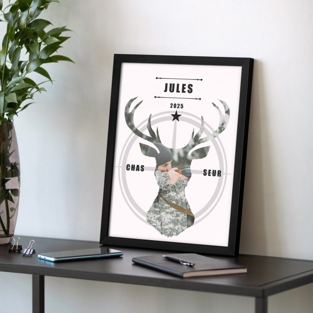 Poster encadré personnalisé avec votre photo pour ami chasseur