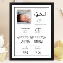 Poster encadré personnalisé avec votre photo pour bébé garçon