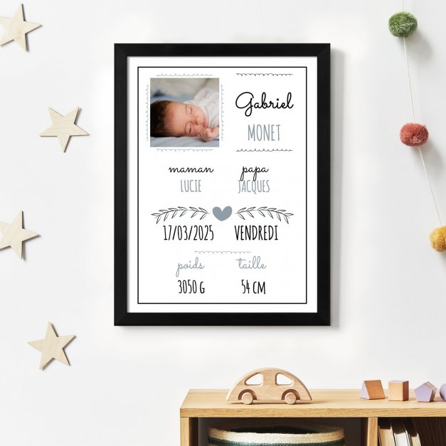 Poster encadré personnalisé avec votre photo pour bébé garçon