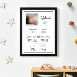 Poster encadré personnalisé avec votre photo pour bébé garçon