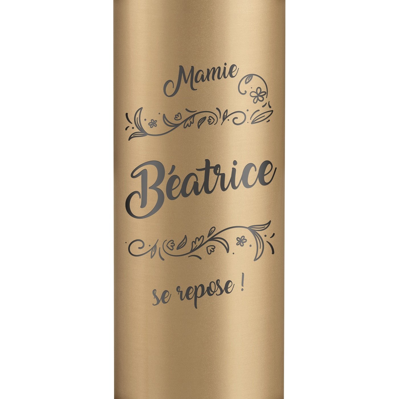 Bouteille isotherme dorée avec gravure avec un affichage LED pour l'anniversaire de mamie