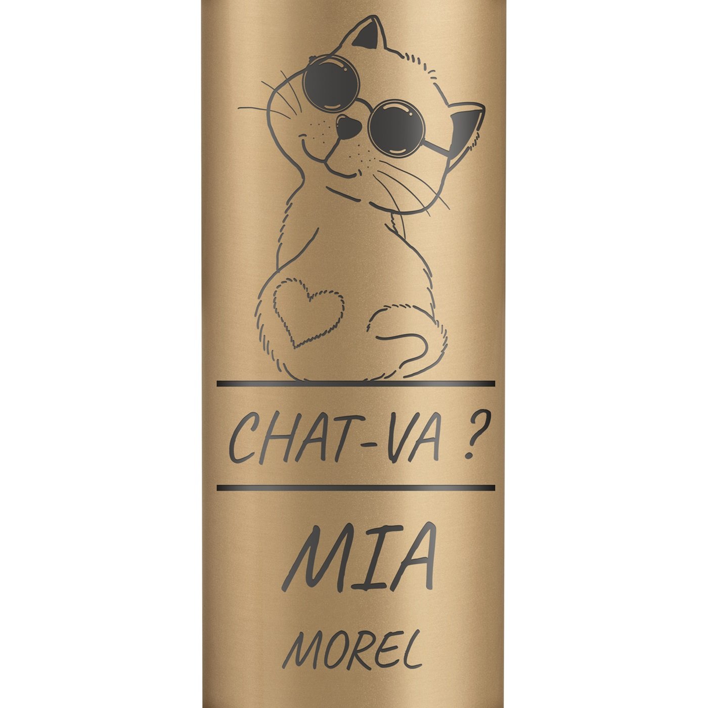 Bouteille isotherme dorée avec gravure avec un affichage LED pour une fan de chats