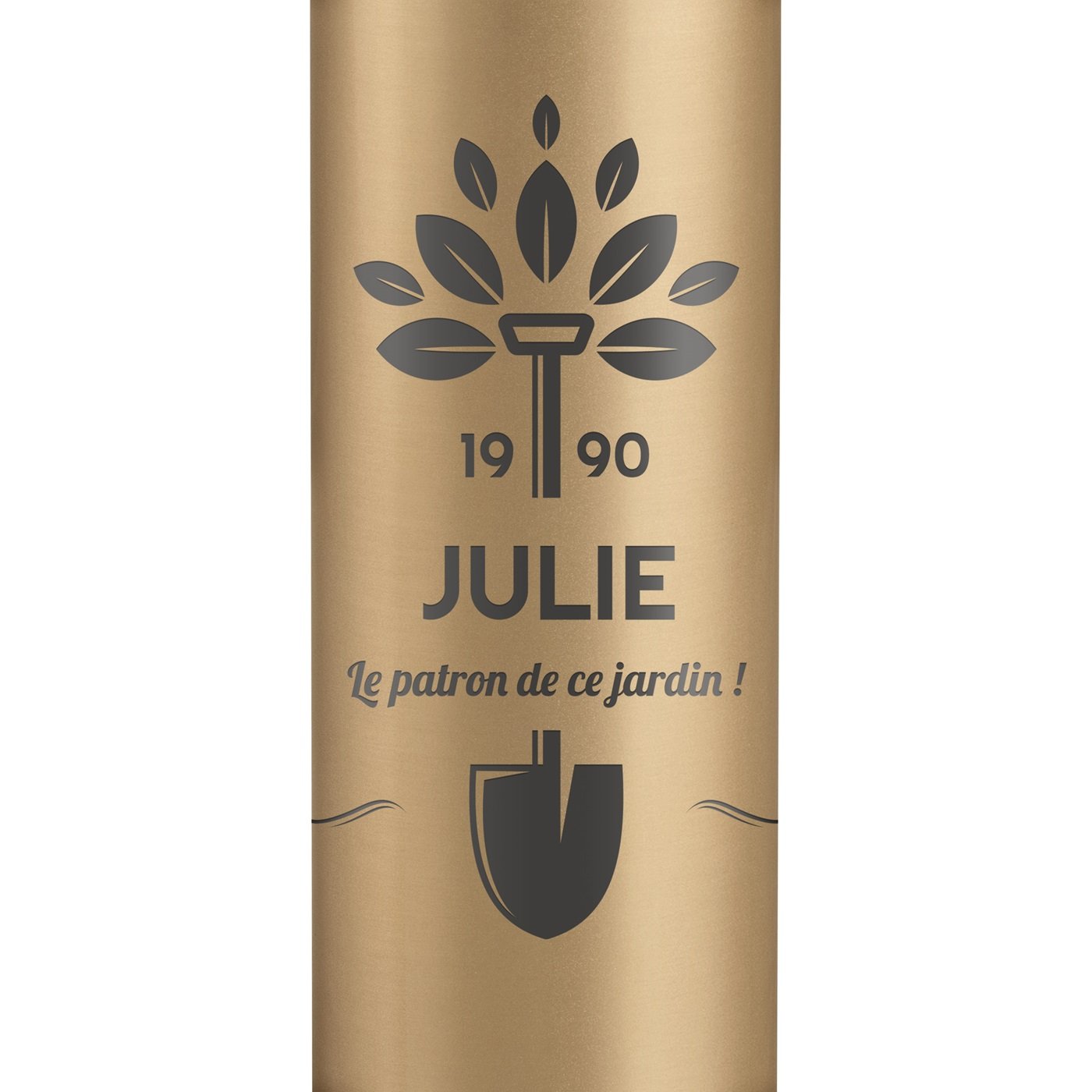 Bouteille isotherme dorée avec gravure avec un affichage LED pour l'anniversaire d'une marraine