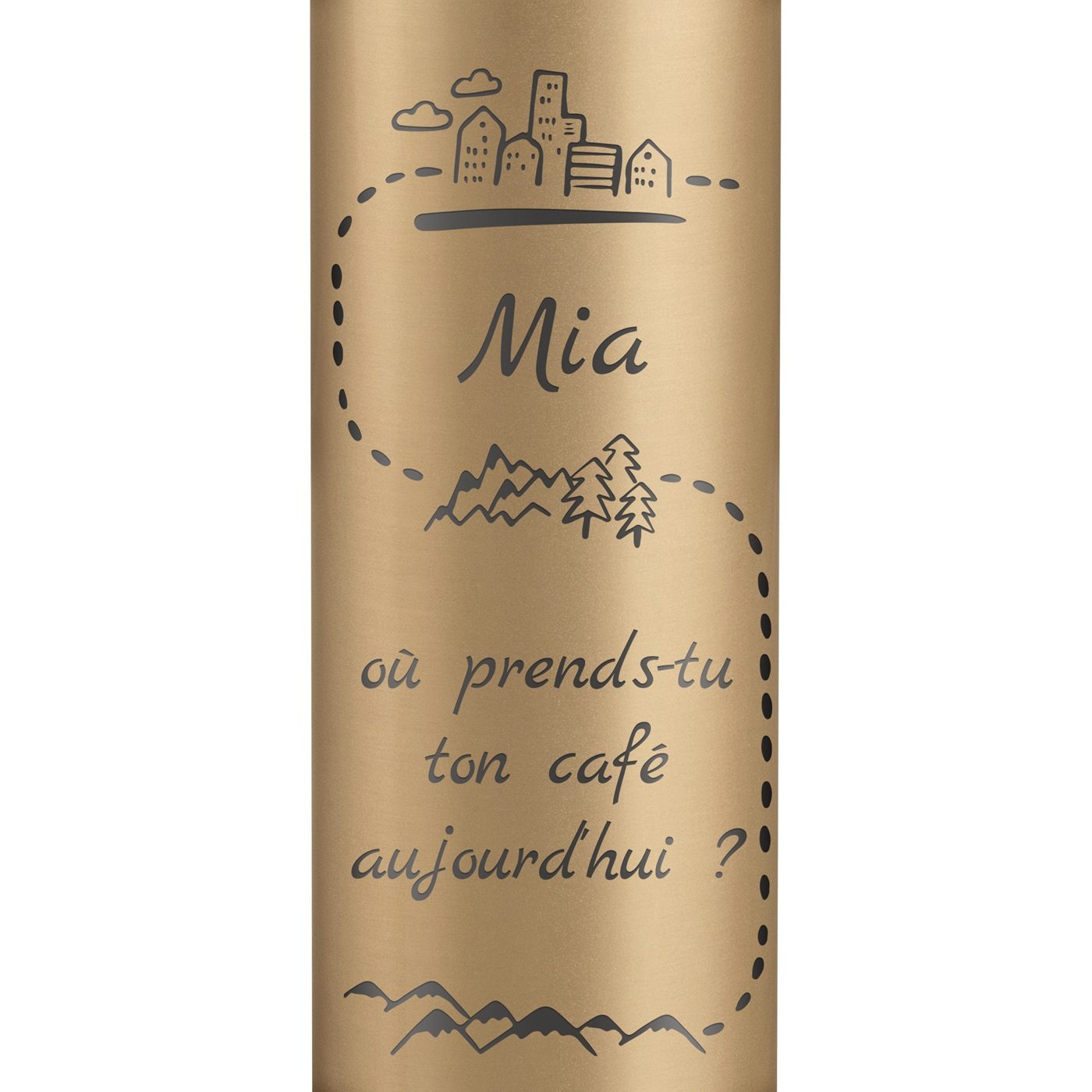Bouteille isotherme dorée personnalisée avec un affichage LED pour une passionnée de montagne