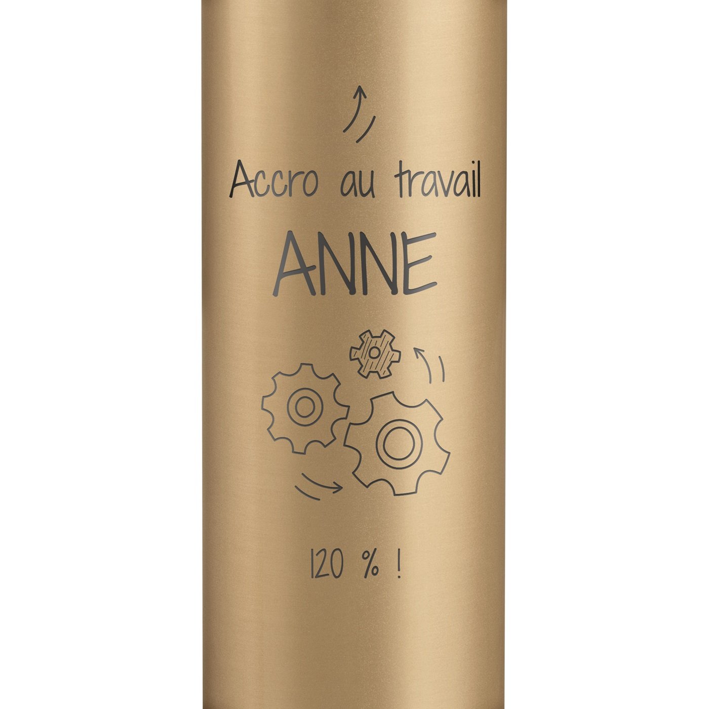 Bouteille isotherme dorée avec gravure avec un affichage LED pour une copine pour une promotion de travail