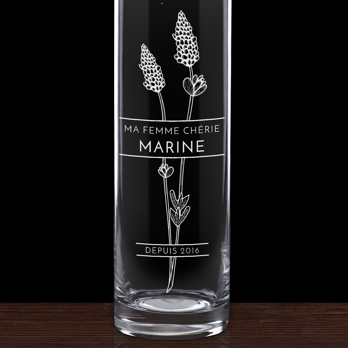 Vase en verre personnalisé pour une femme pour l'anniversaire de mariage