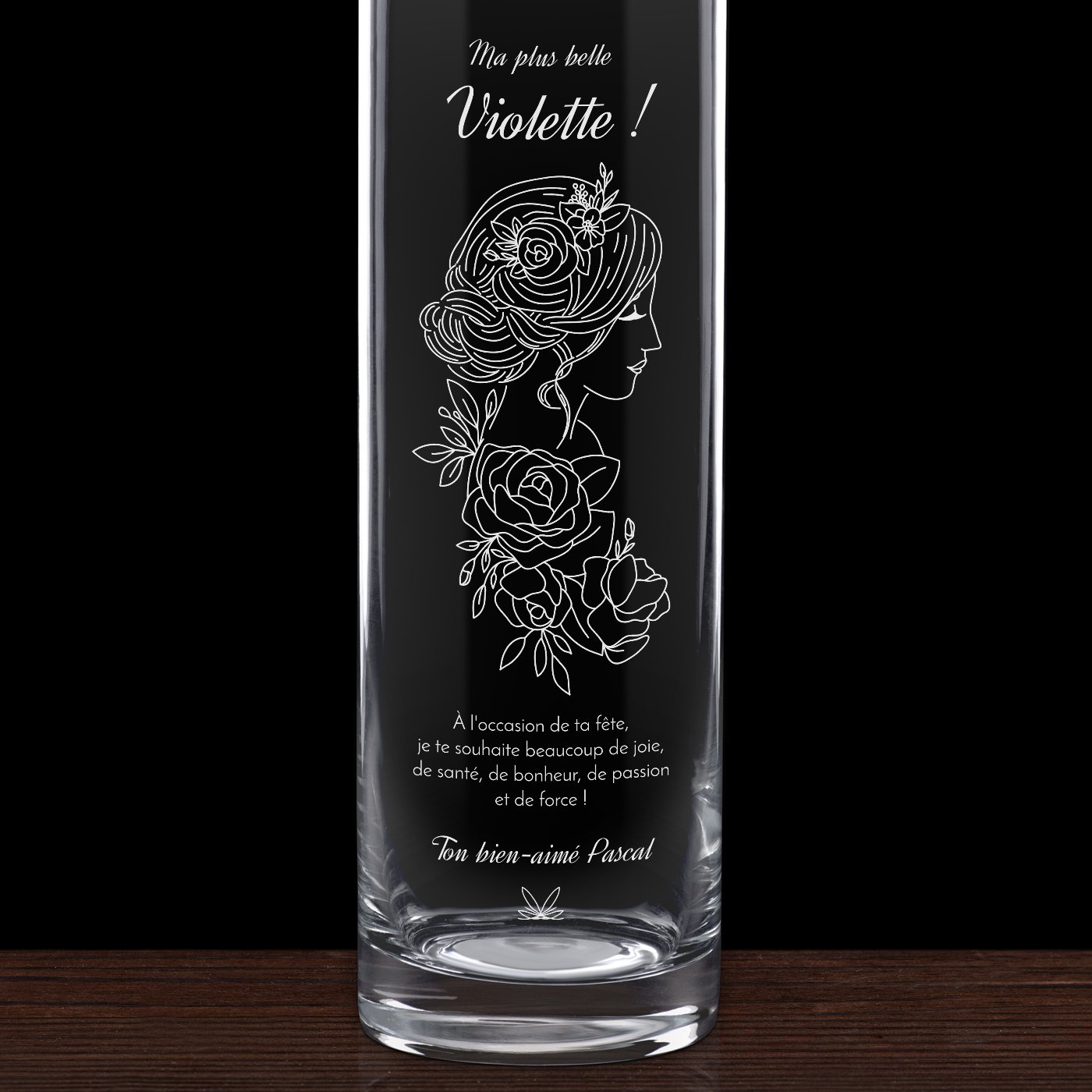 Vase en verre personnalisé pour l'anniversaire d'une épouse
