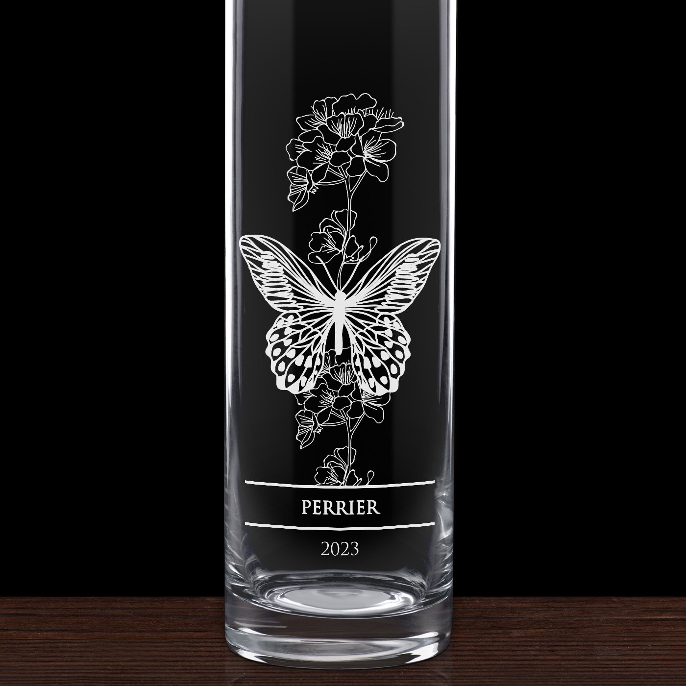 Vase en verre avec gravure pour des amis pour une crémaillère