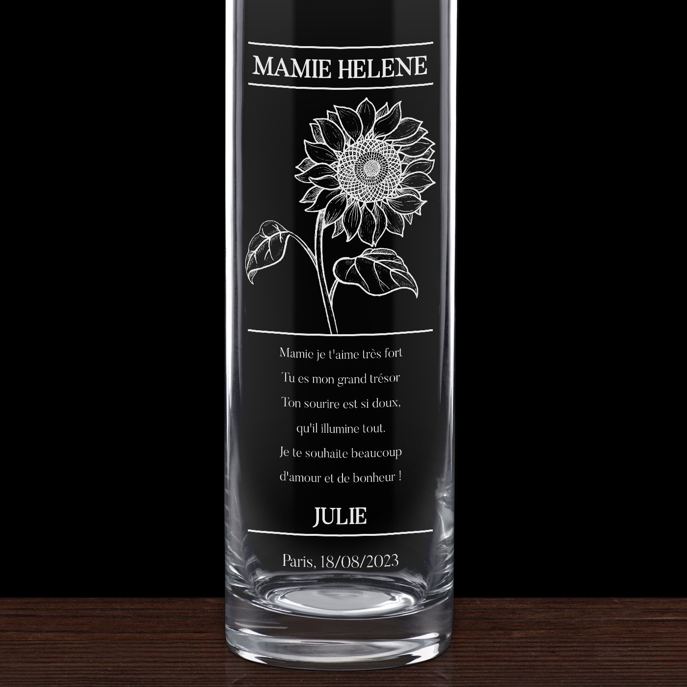 Vase en verre avec gravure pour mamie pour son anniversaire