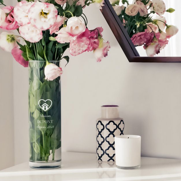 Vase en verre avec gravure pour un couple pour une crémaillère