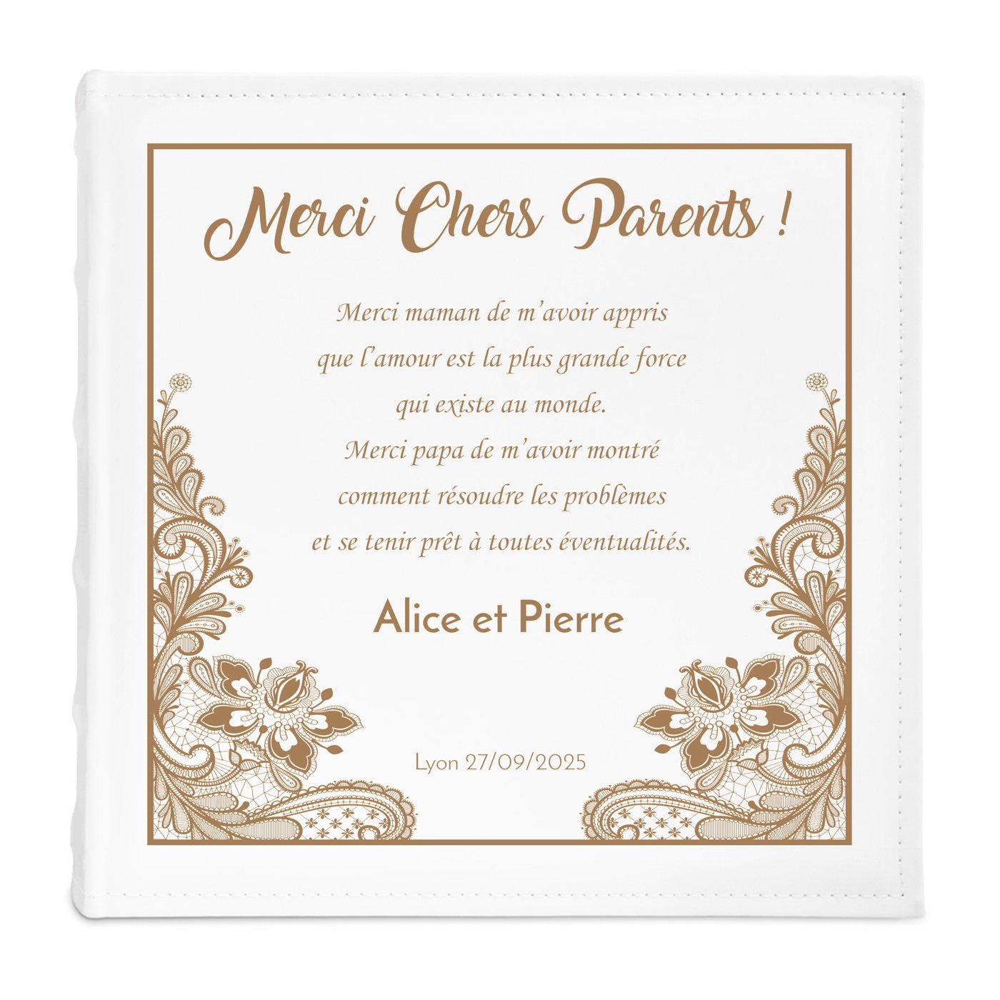 Album photo grand format avec personnalisation pour les parents remerciement de mariage