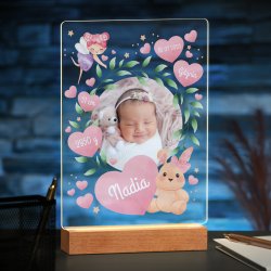Lampe LED personnalisée de taille XL avec photo affiche naissance fille