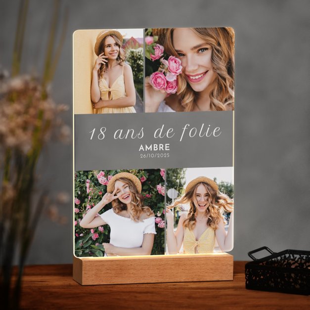 Lampe LED personnalisée de taille XL avec photo pour amie 18 ans
