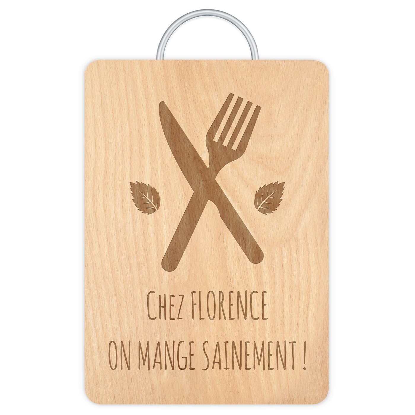 Planche à découper en bois avec manche en métal avec gravure pour l'anniversaire d'une amie