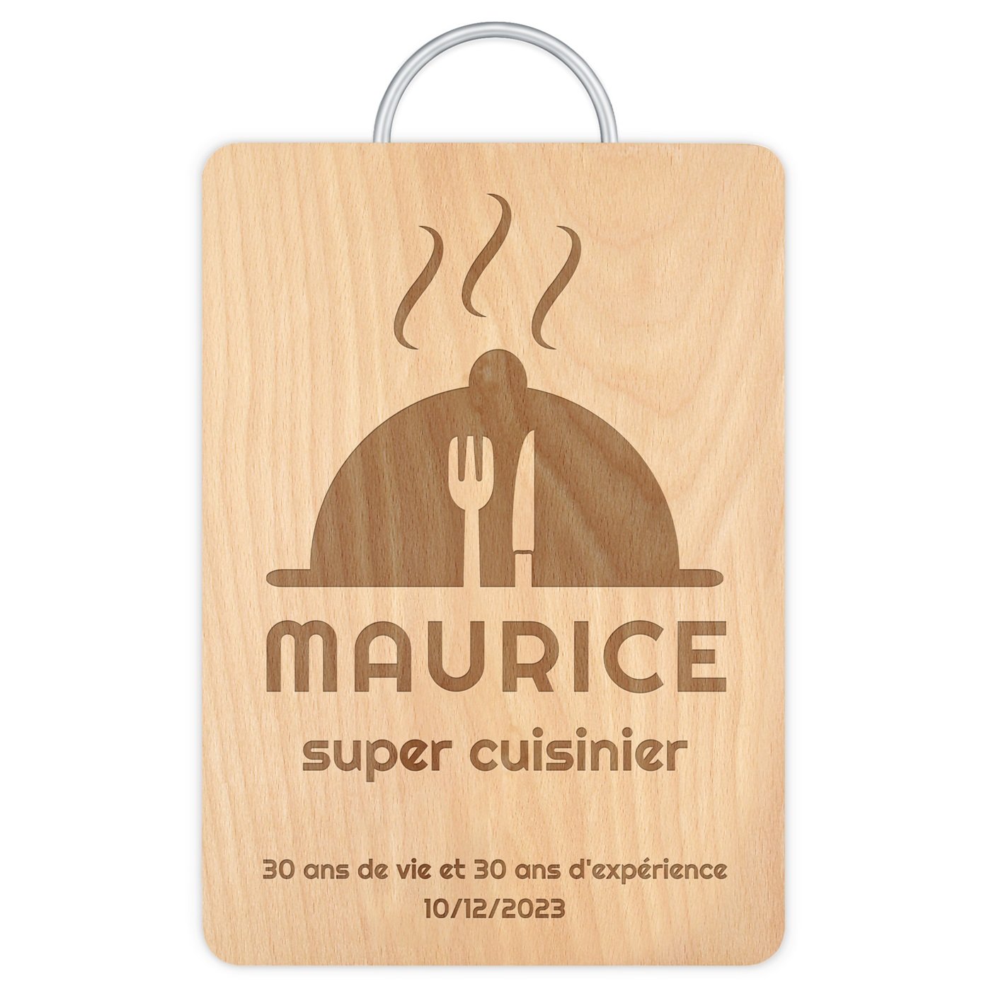 Planche  à découper en bois avec manche en métal avec gravure pour un homme pour ses 60 ans