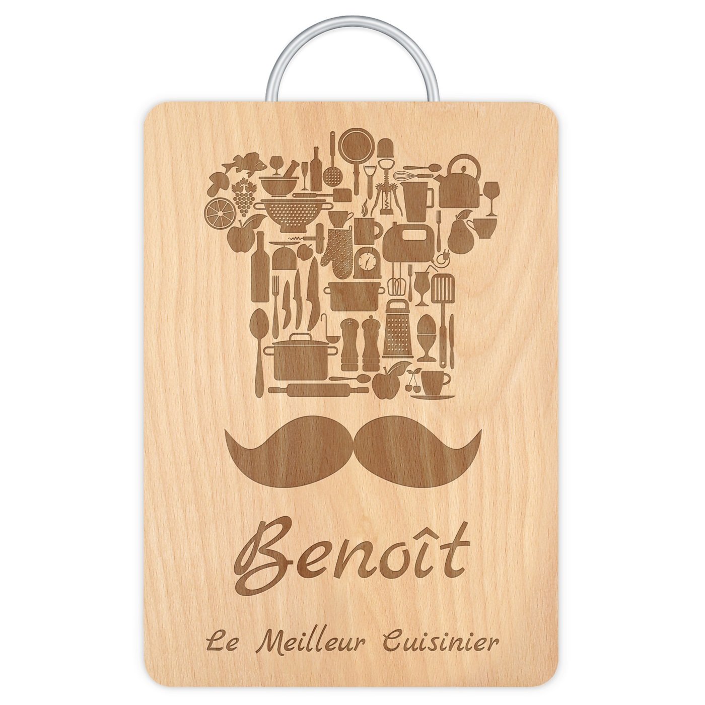 Planche à découper en bois avec manche en métal avec gravure pour un meilleur cuisinier
