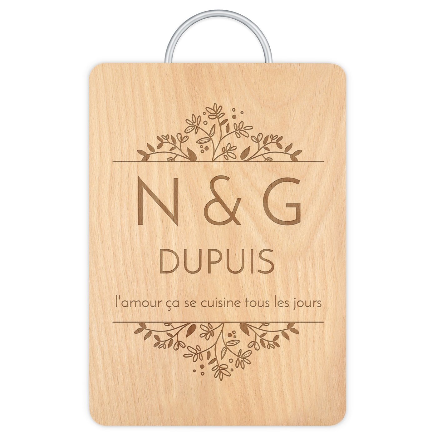 Planche à découper en bois avec manche en métal personnalisée pour un couple pour mariage