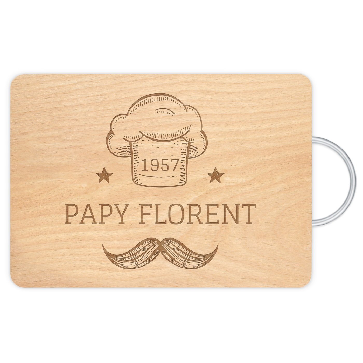 Planche à découper en bois avec manche en métal avec gravure pour l'anniversaire de papy