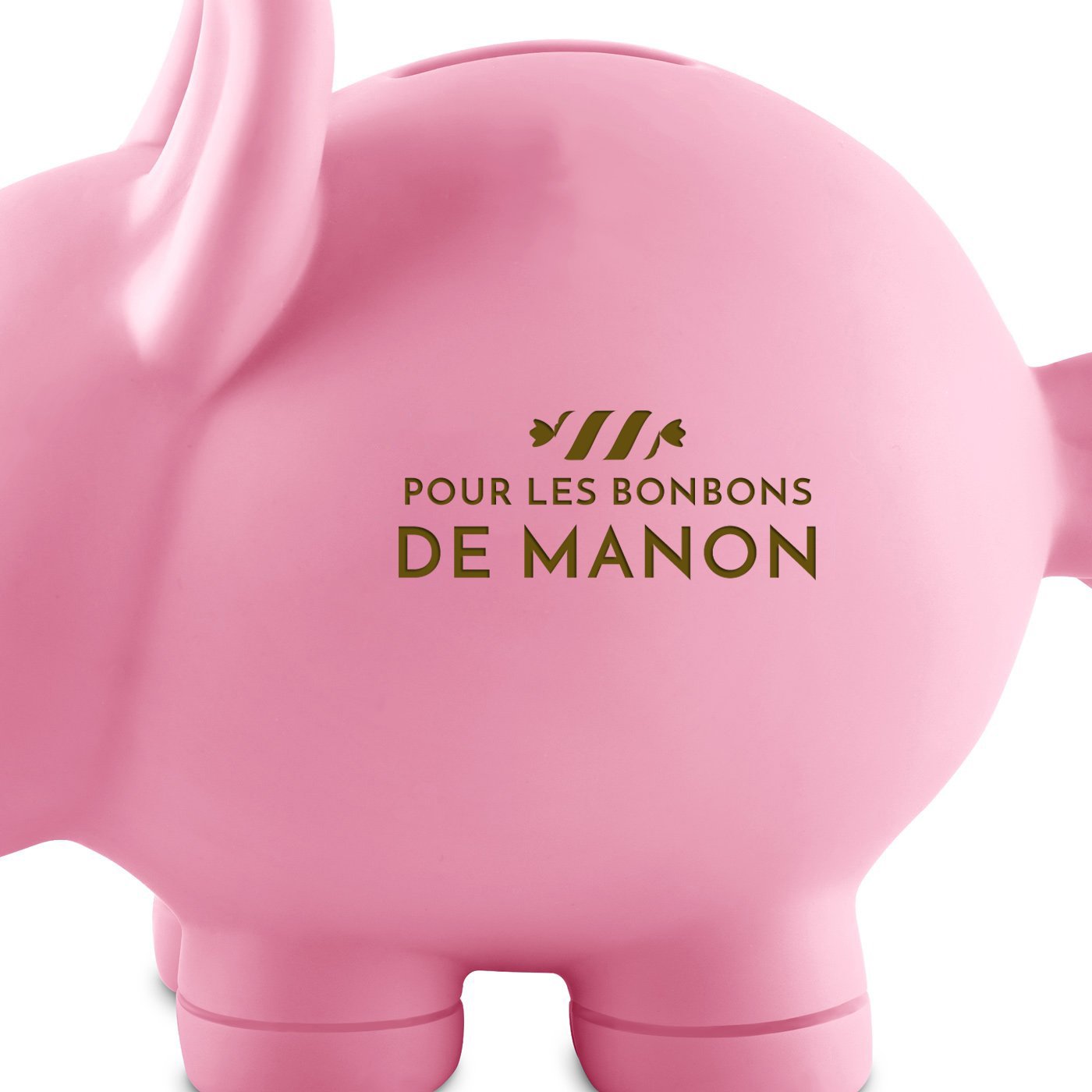 Tirelire rose avec gravure pour l'anniversaire d'une nièce