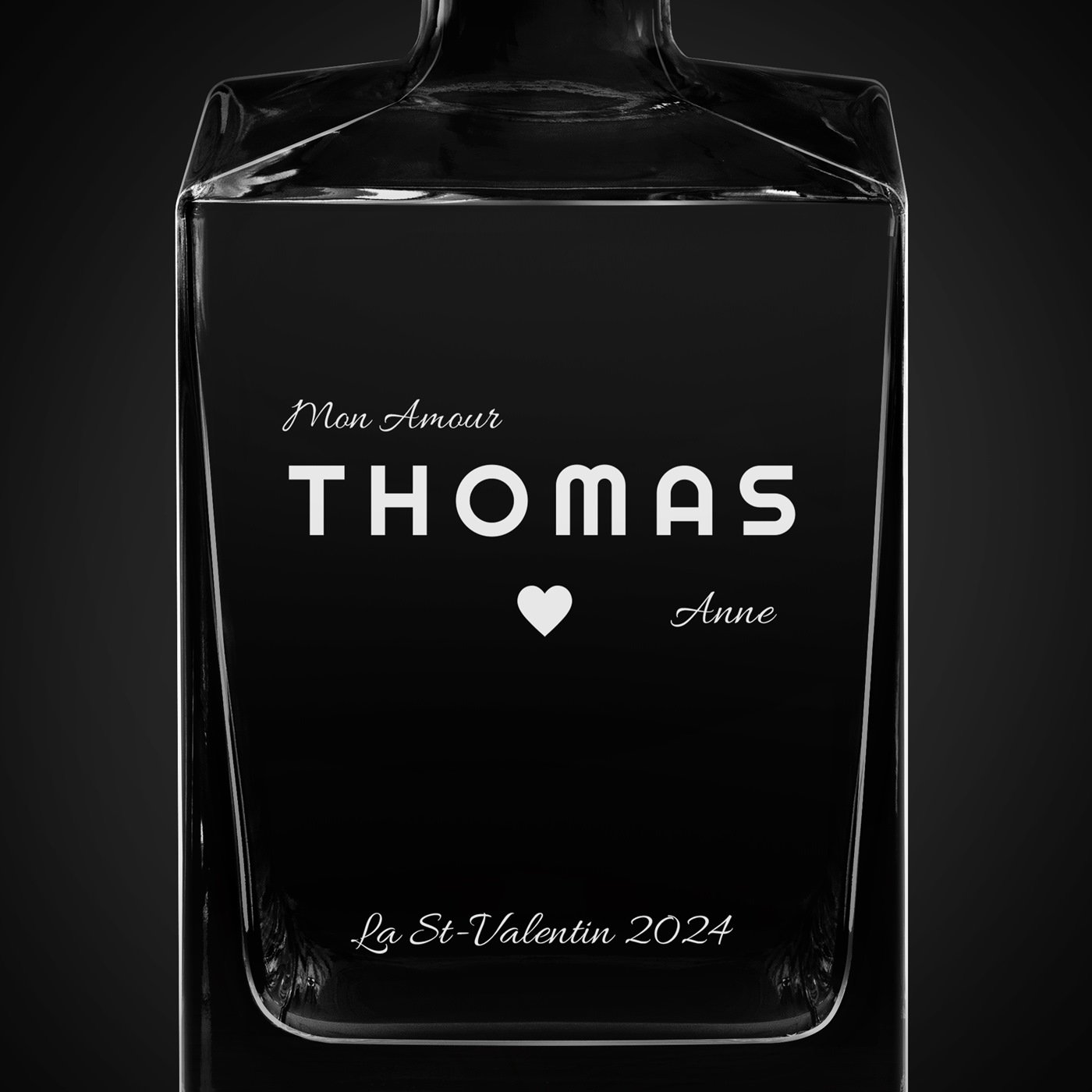 Carafe à whisky Cube avec gravure pour Saint Valentin