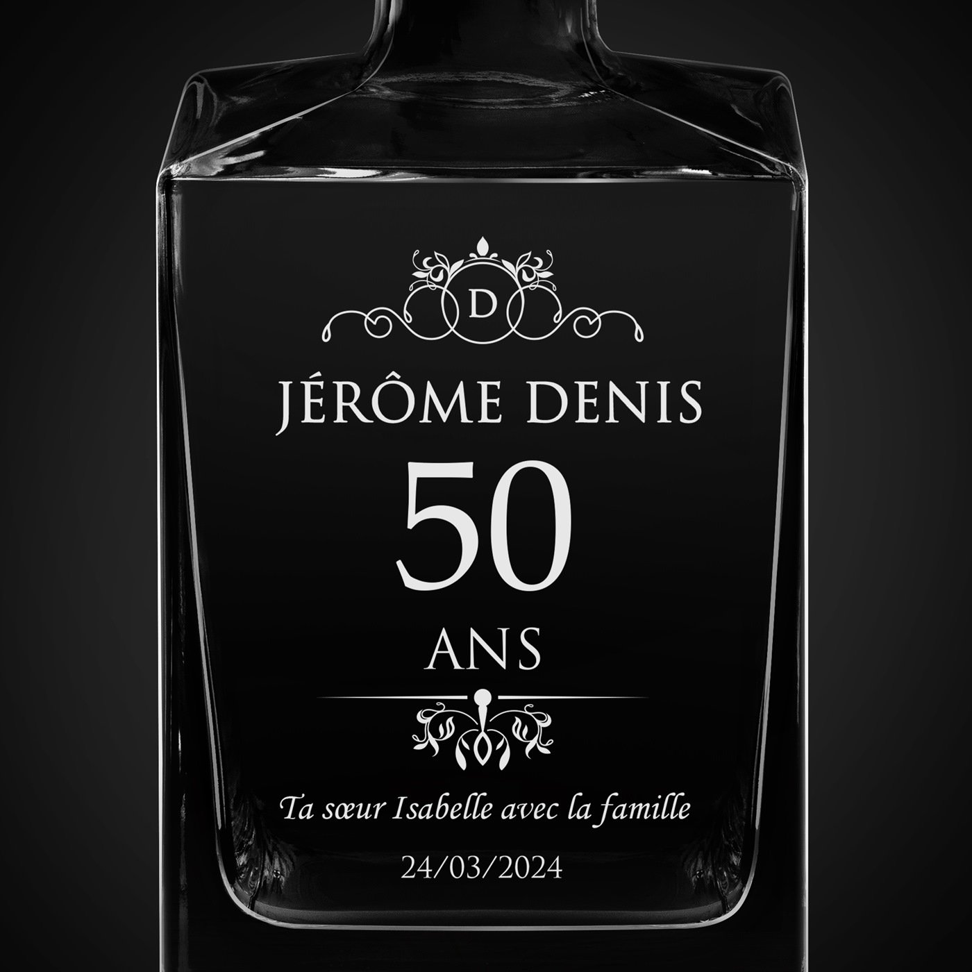 Carafe à whisky Cube avec gravure pour 50e anniversaire