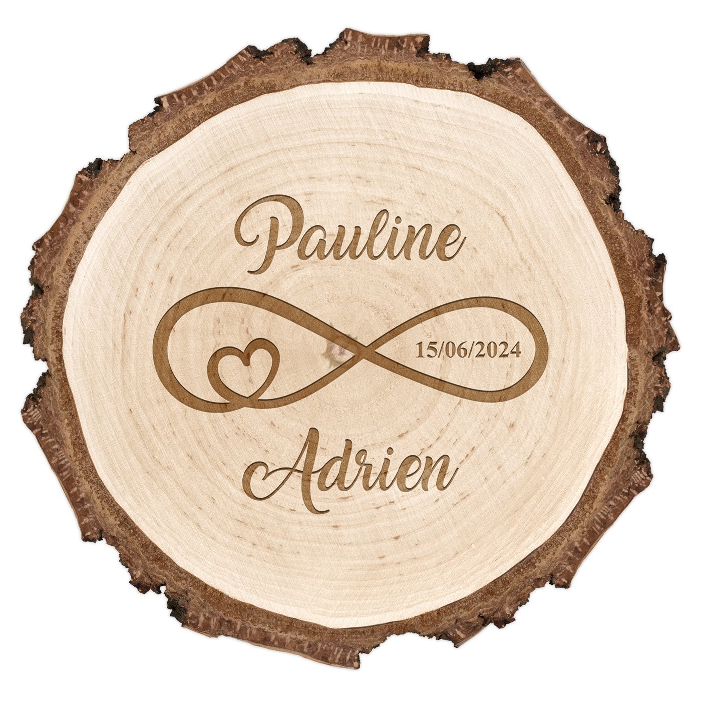 Rondin de bois personnalisé pour le marié et pour la mariée