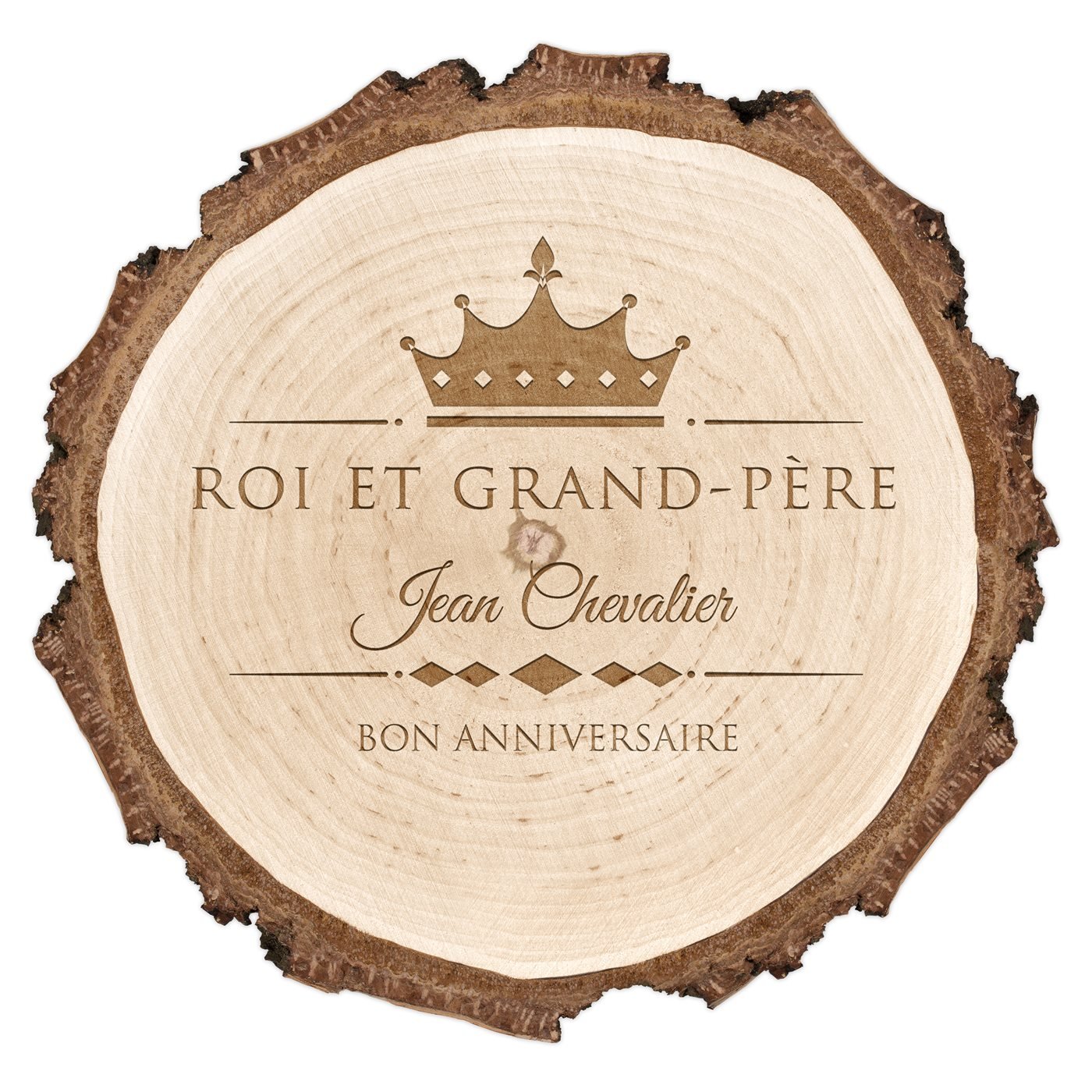 Rondin de bois avec gravure pour l'anniversaire de grand-père