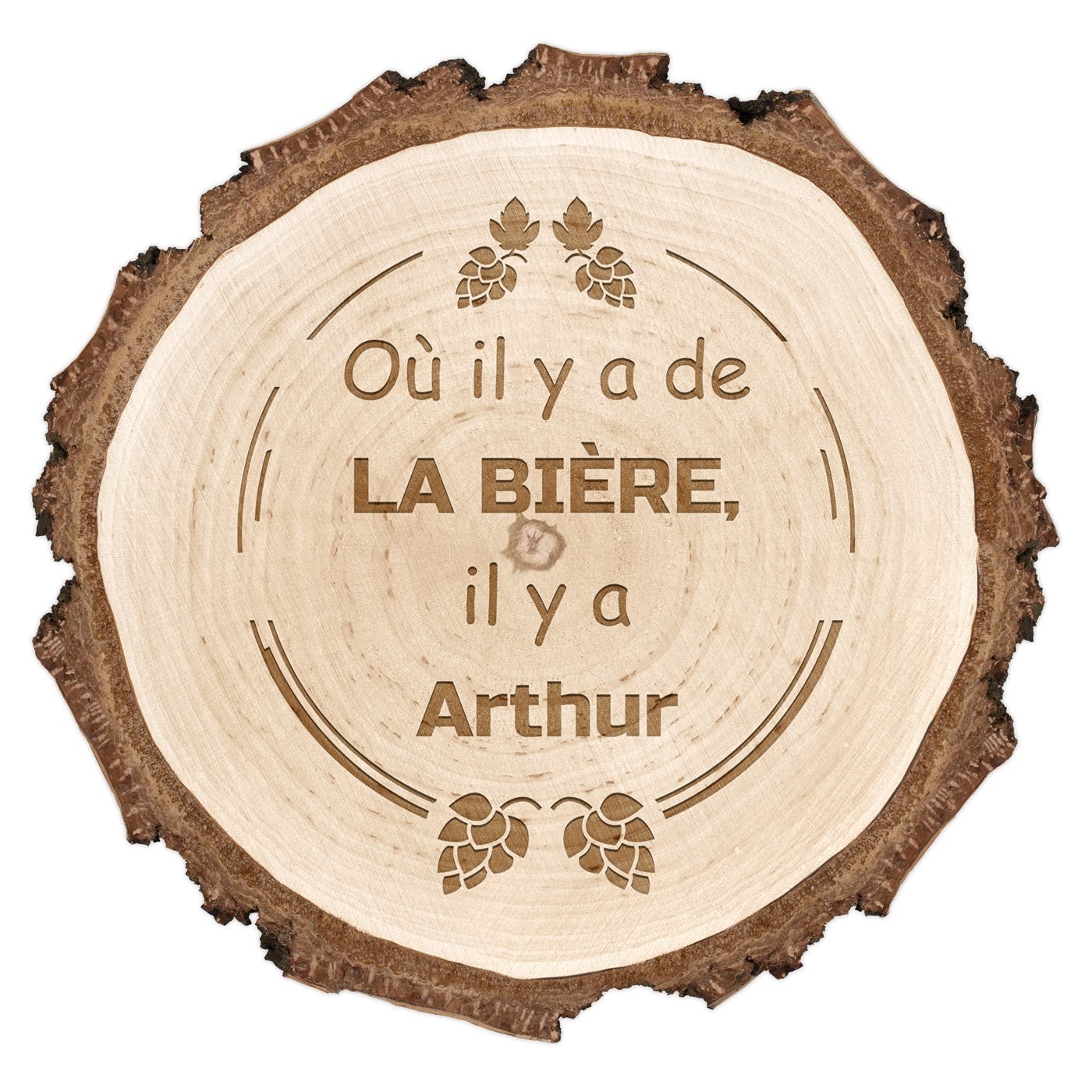 Rondin de bois avec gravure pour l'anniversaire d'un copain