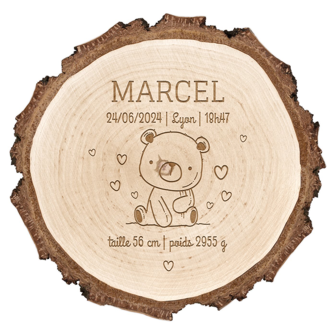 Rondin de bois personnalisé pour la naissance d'un petit garçon