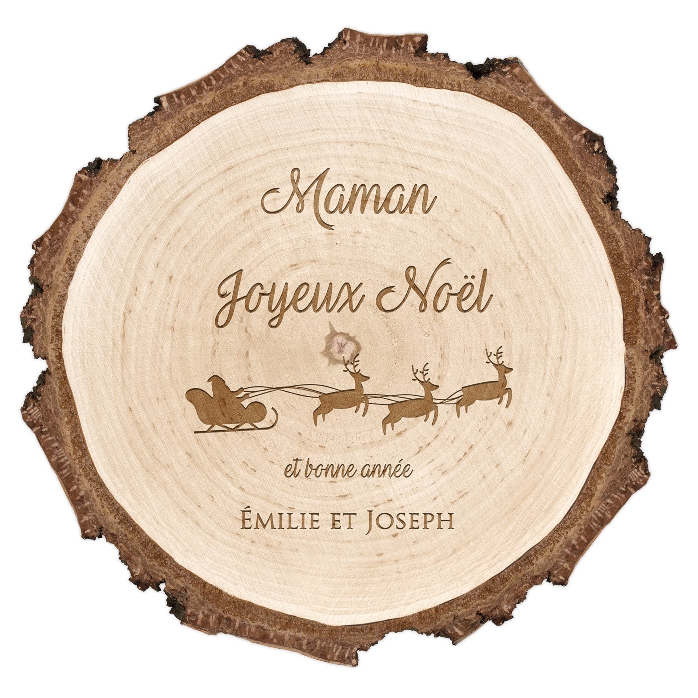Rondin de bois avec gravure pour maman pour Noël
