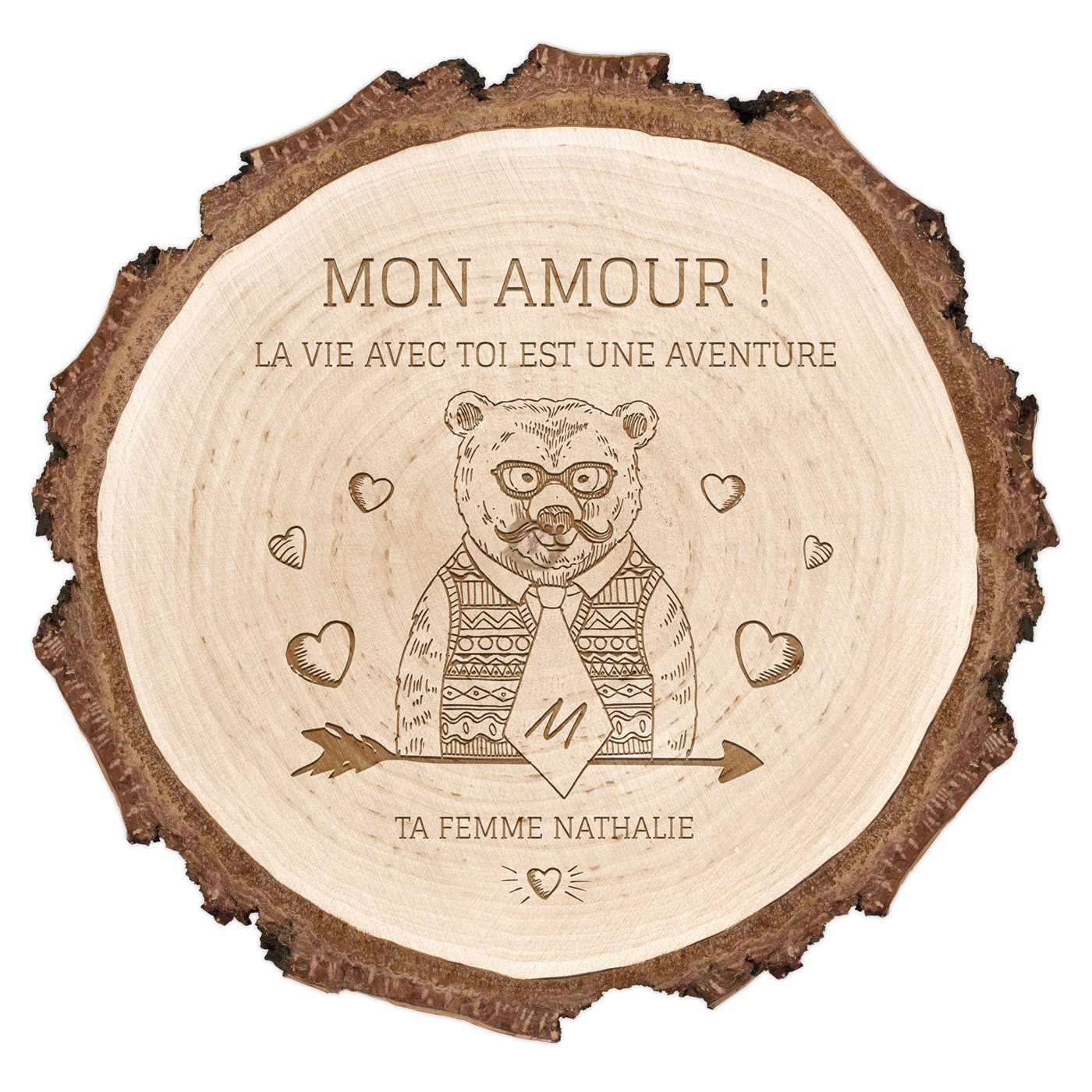 Rondin de bois personnalisé pour un mari pour la Saint-Valentin