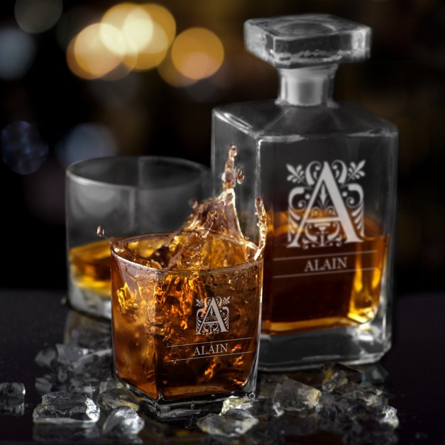 Carafe à whisky Bourbon et 6 verres avec gravure pour homme élégant