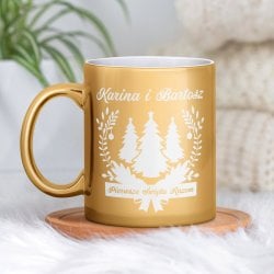 Tasse dorée en céramique avec personnalisation pour couple copain copine noel