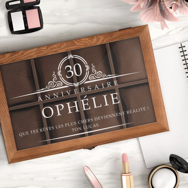 Coffret à montres et bijoux avec gravure pour une femme pour son 30e anniversaire
