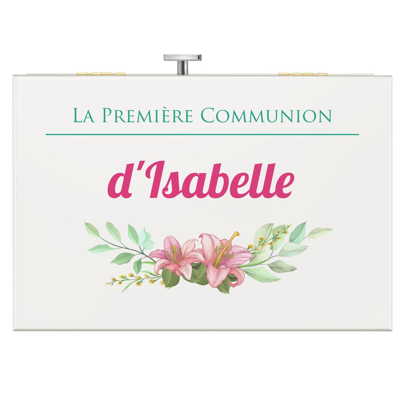 Boîte à musique avec un tiroir avec impression pour la première communion d'une fille