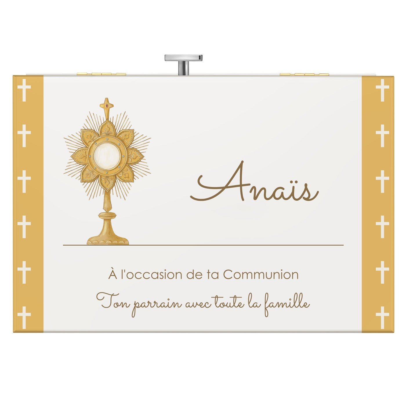 Boîte à musique avec un tiroir personnalisée pour la communion d'une filleule