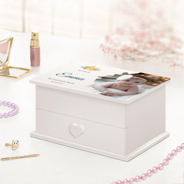 Boîte à musique pour bijoux avec votre photo imprimée pour le baptême d'une filleule