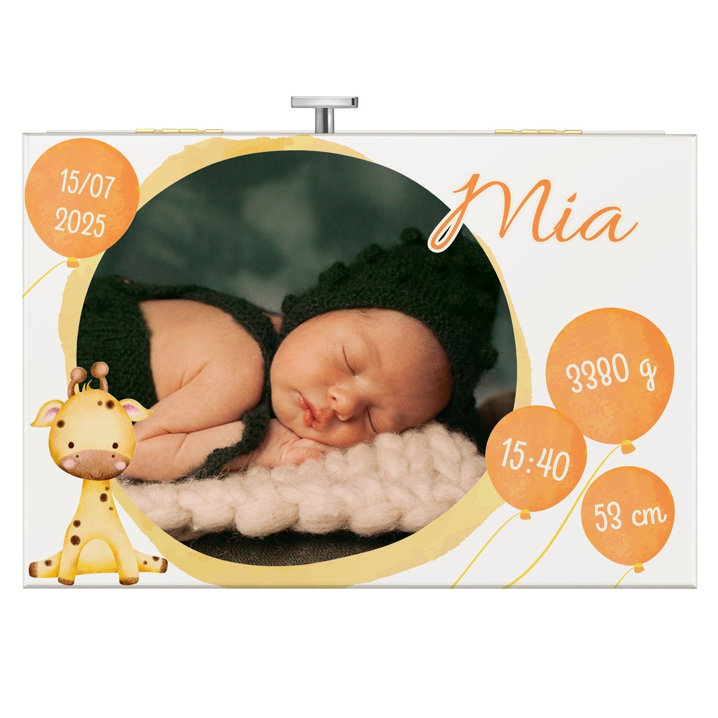 Boîte à musique pour bijoux avec votre photo imprimée pour la naissance d'une petite fille