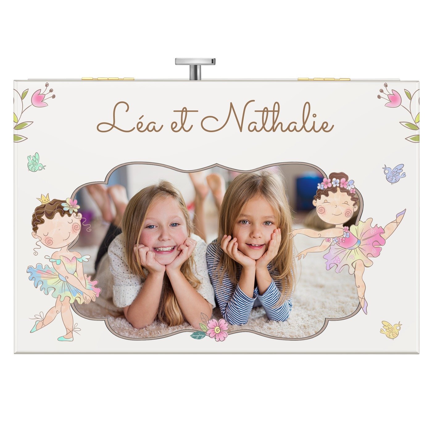 Boîte à musique pour bijoux avec votre photo imprimée pour l'anniversaire de jumelles