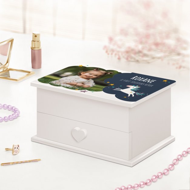 Boîte à musique pour bijoux avec votre photo imprimée pour l'anniversaire d'une petite-fille