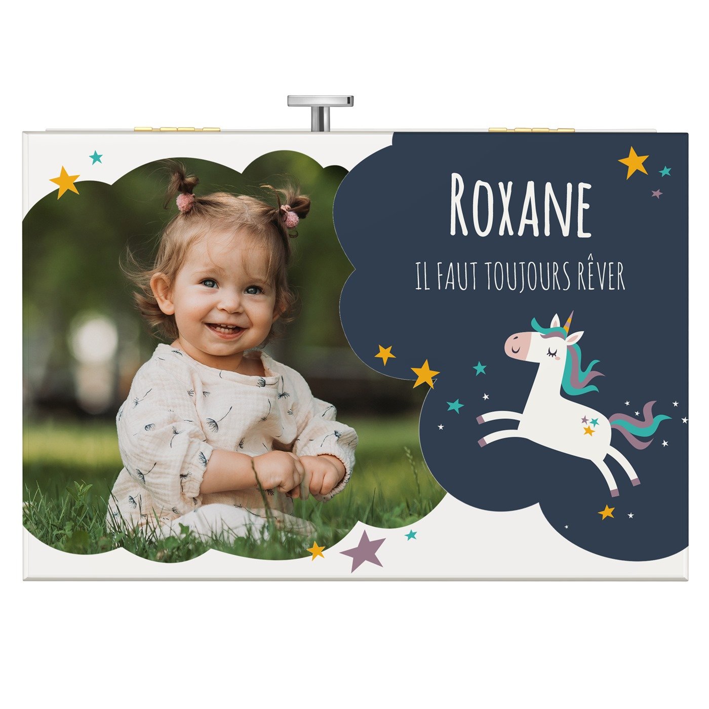 Boîte à musique pour bijoux avec votre photo imprimée pour l'anniversaire d'une petite-fille