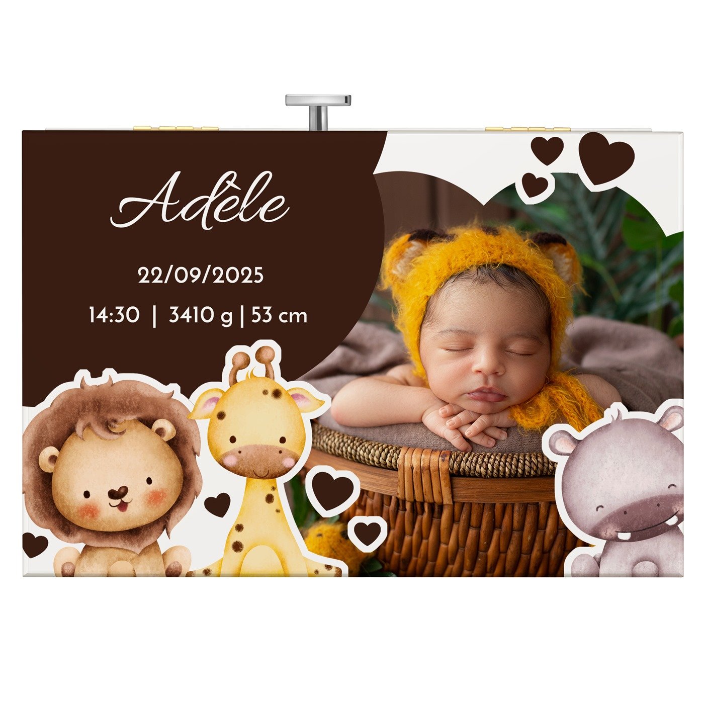 Boîte à musique pour bijoux avec votre photo imprimée pour la naissance d'une nièce