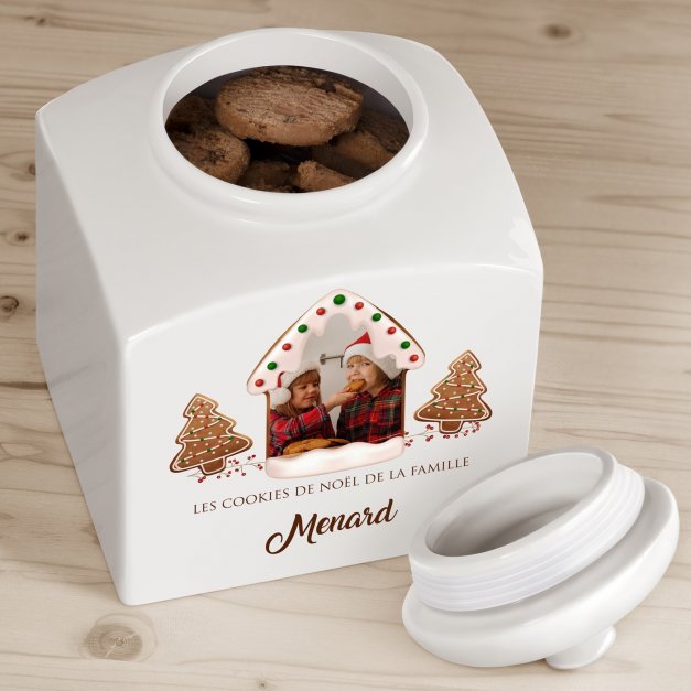 Pot à biscuits en céramique personnalisé avec votre photo pour un couple pour Noël