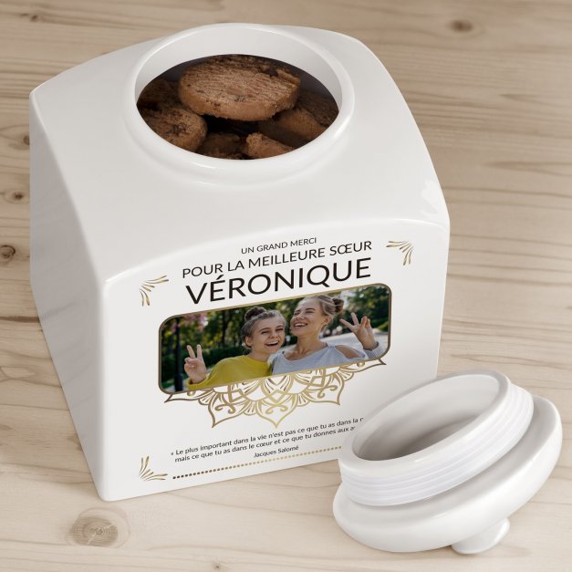 Pot à biscuits en céramique personnalisé pour une sœur avec votre photo