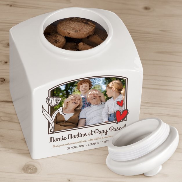Pot à biscuits en céramique personnalisé avec votre photo pour grand-mère et grand-père