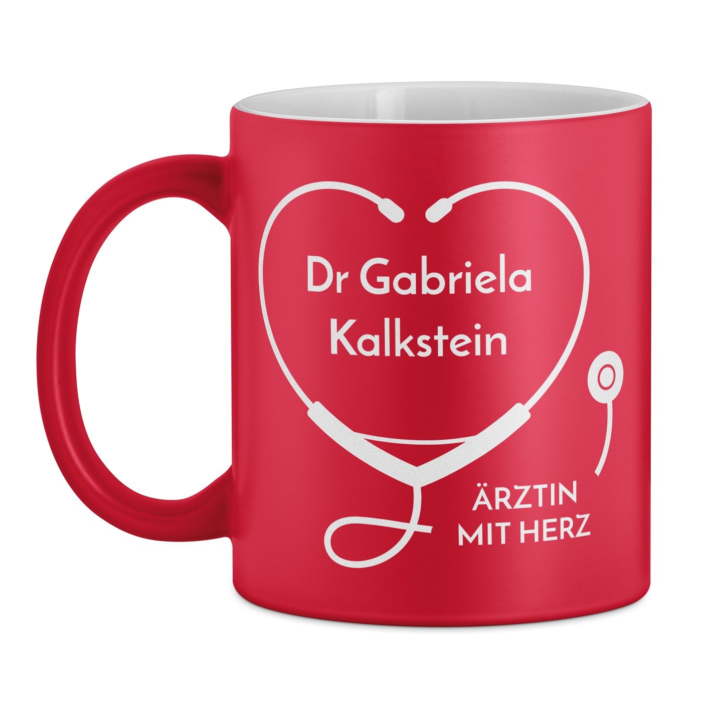 Tasse rouge en céramique fond blanc avec personnalisation pour elle collègue médecin 
