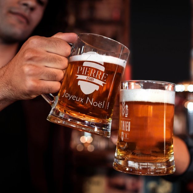 Chope en verre à bière avec gravure pour lui pour Noël