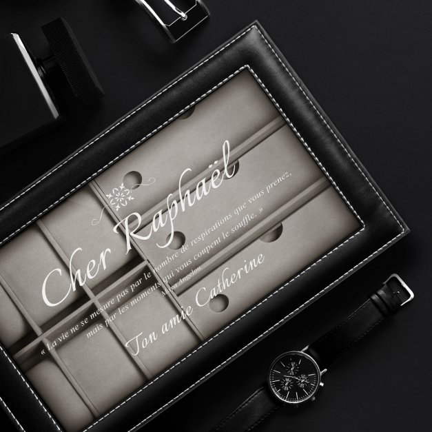 Coffret à montres et lunettes avec gravure pour l'anniversaire d'un ami