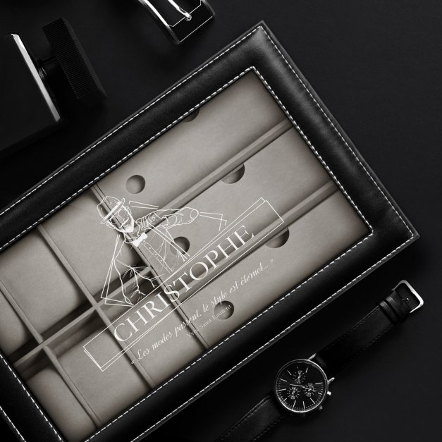 Coffret à montres et lunettes avec gravure pour un ami pour la Saint-Valentin